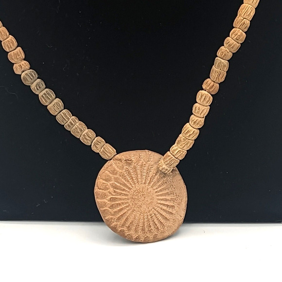 Vintage Handmade Terracotta Clay Bead Floral Necklace Southwest Boho Beachy 28" - Picture 3 of 7